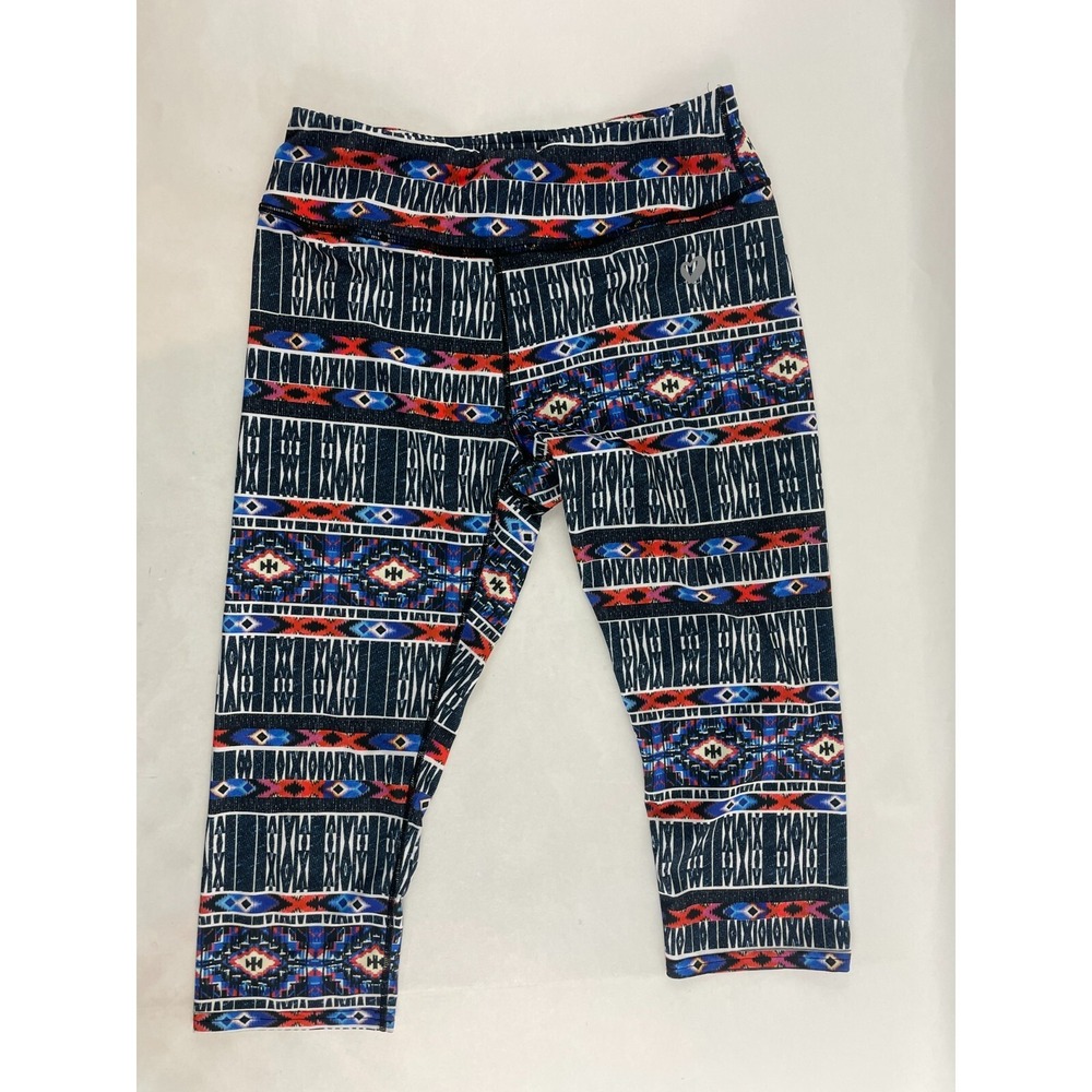 SHOACTIVE Pants Women's Size M Black Multicolor Aztec Striped Capri Leggings